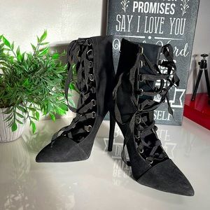 Black lace boots.